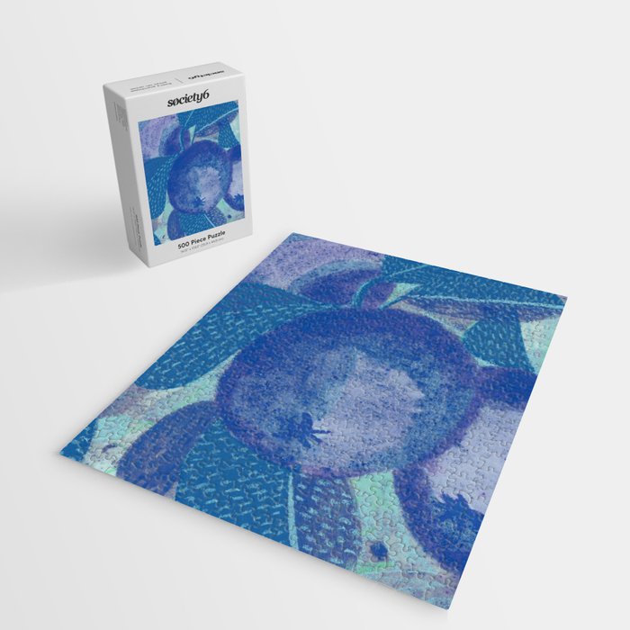 Fall Apple Orchard Painting in Cobalt Blue Jigsaw Puzzle Gallery Image 2