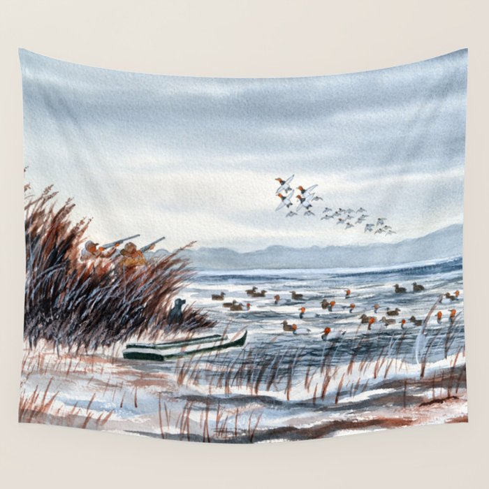 Duck Hunting For Canvasbacks Wall Tapestry Gallery Image 1
