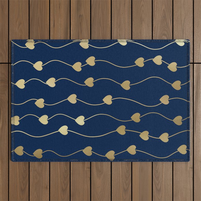 Heart Strings in Navy and Gold Outdoor Rug Gallery Image 1