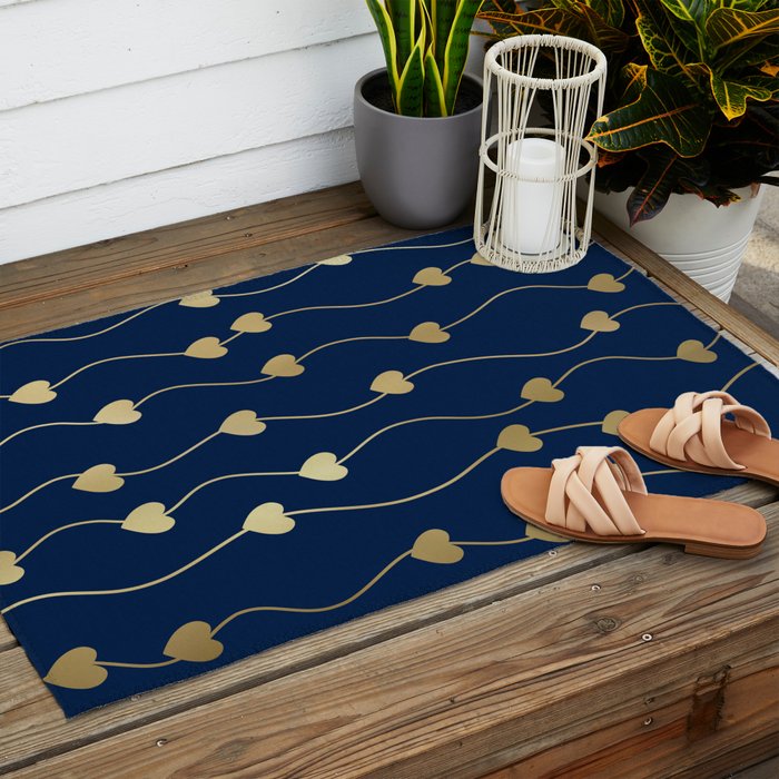 Heart Strings in Navy and Gold Outdoor Rug Gallery Image 2