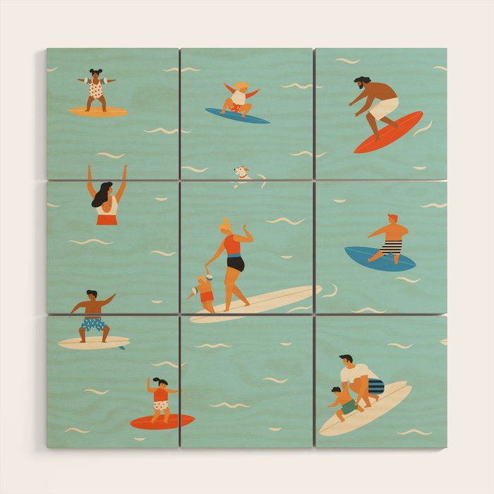 Surfing kids Wood Wall Art Gallery Image 1