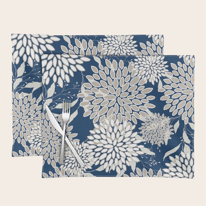 Leaves and Blooms, Blue and Gray Placemat Gallery Image 1