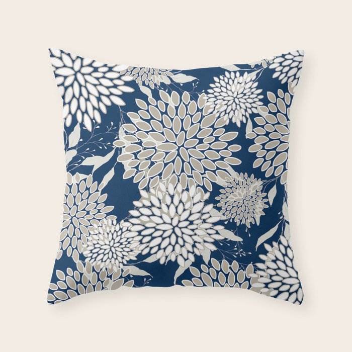 Leaves and Blooms, Blue and Gray Throw Pillow Gallery Image 6