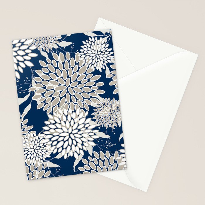Leaves and Blooms, Blue and Gray Stationery Card Gallery Image 2