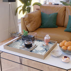 Leaves and Blooms, Blue and Gray Serving Tray Gallery Image 2