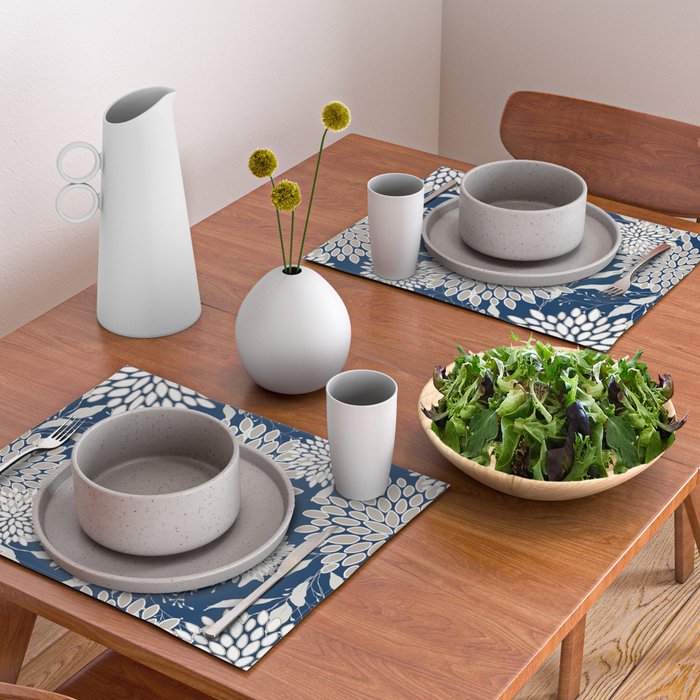 Leaves and Blooms, Blue and Gray Placemat Gallery Image 2