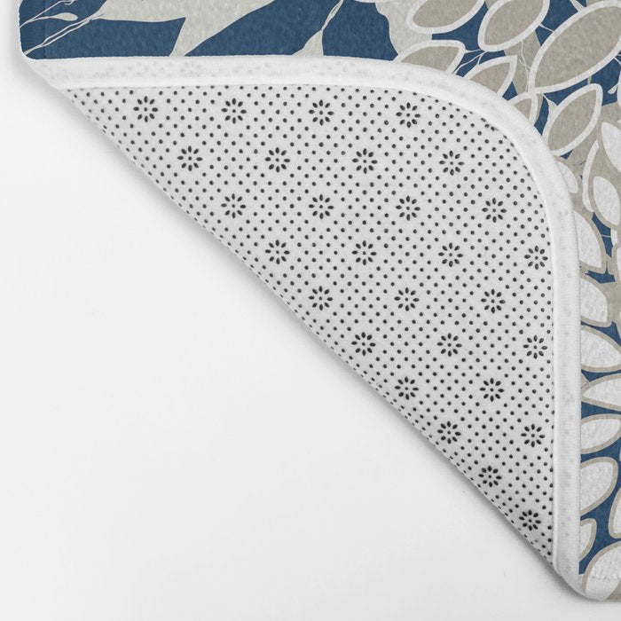Leaves and Blooms, Blue and Gray Bath Mat Gallery Image 2