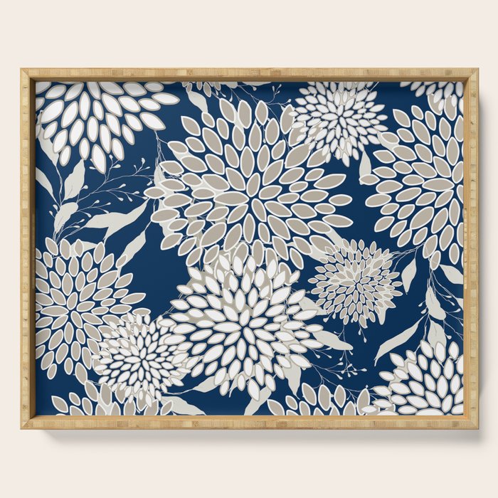 Leaves and Blooms, Blue and Gray Serving Tray Gallery Image 1