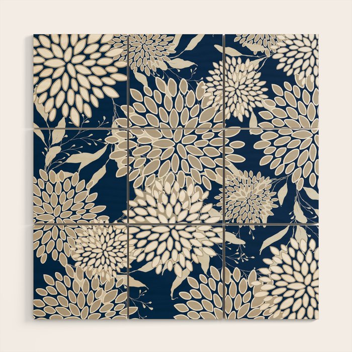 Leaves and Blooms, Blue and Gray Wood Wall Art Gallery Image 1