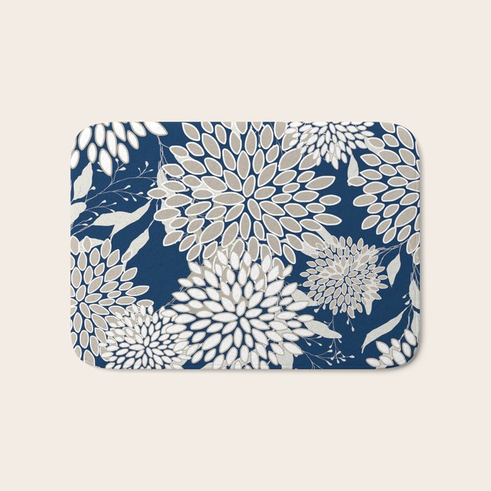 Leaves and Blooms, Blue and Gray Bath Mat Gallery Image 1