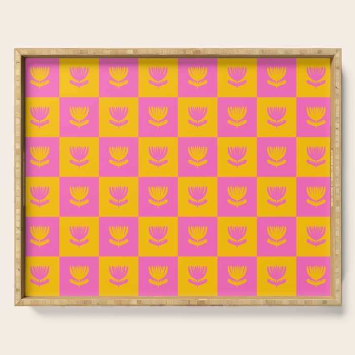 Retro Checkered Tulips Pattern Serving Tray Gallery Image 1