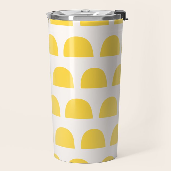 Yellow Mid Century Arc Shapes Minimal Pattern Travel Mug Gallery Image 2