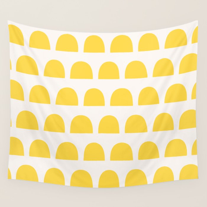 Yellow Mid Century Arc Shapes Minimal Pattern Wall Tapestry Gallery Image 4