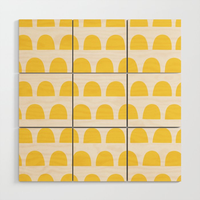 Yellow Mid Century Arc Shapes Minimal Pattern Wood Wall Art Gallery Image 1