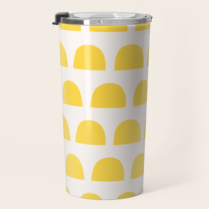 Yellow Mid Century Arc Shapes Minimal Pattern Travel Mug Gallery Image 3