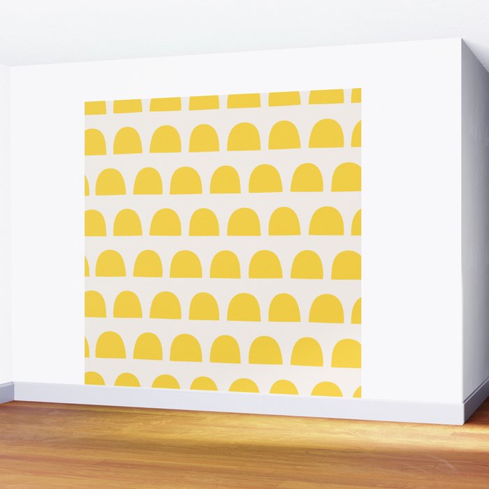 Yellow Mid Century Arc Shapes Minimal Pattern Wall Mural Gallery Image 2
