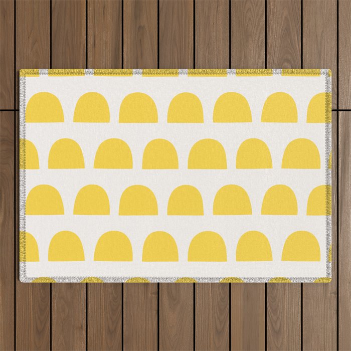 Yellow Mid Century Arc Shapes Minimal Pattern Outdoor Rug Gallery Image 1