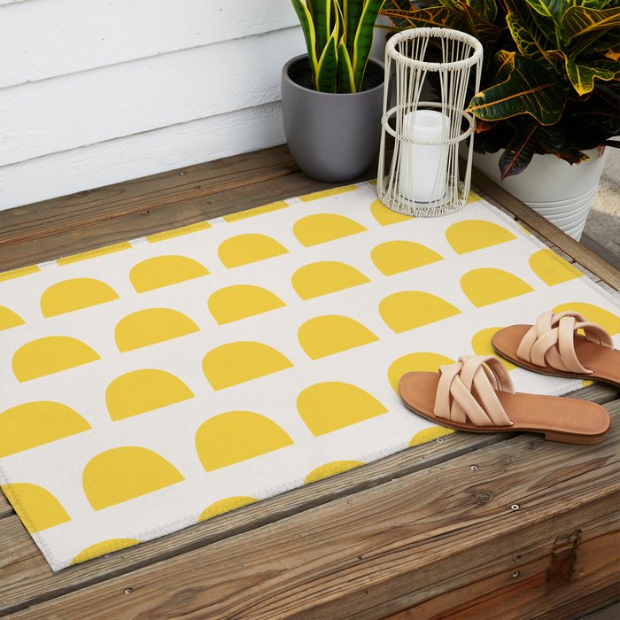 Yellow Mid Century Arc Shapes Minimal Pattern Outdoor Rug Gallery Image 2