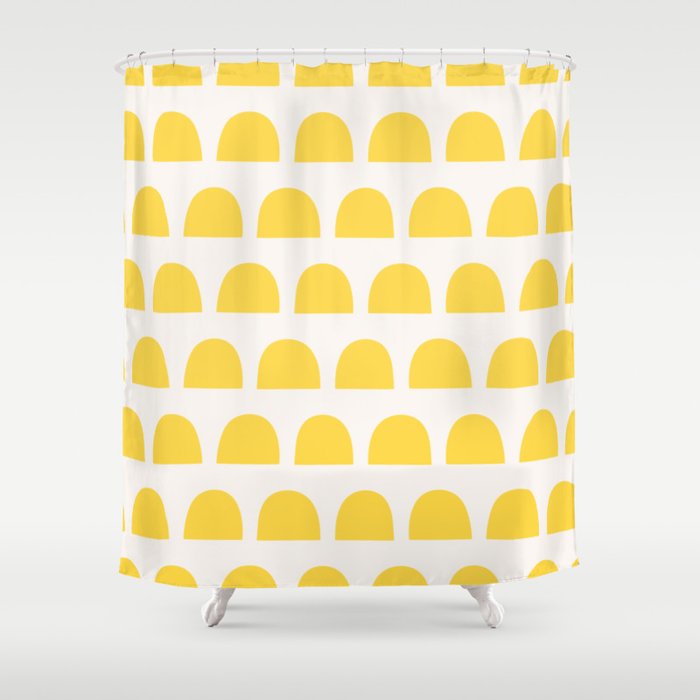 Yellow Mid Century Arc Shapes Minimal Pattern Shower Curtain Gallery Image 1
