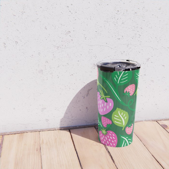 Strawberry Fields - Pink and Green Travel Mug Gallery Image 4