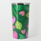 Strawberry Fields - Pink and Green Travel Mug Gallery Image 1