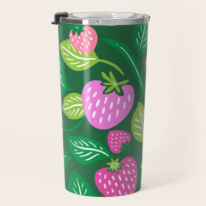 Strawberry Fields - Pink and Green Travel Mug Gallery Image 3