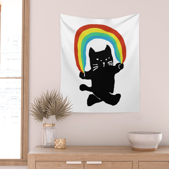 Rainbow cat Wall Tapestry Gallery Image 2