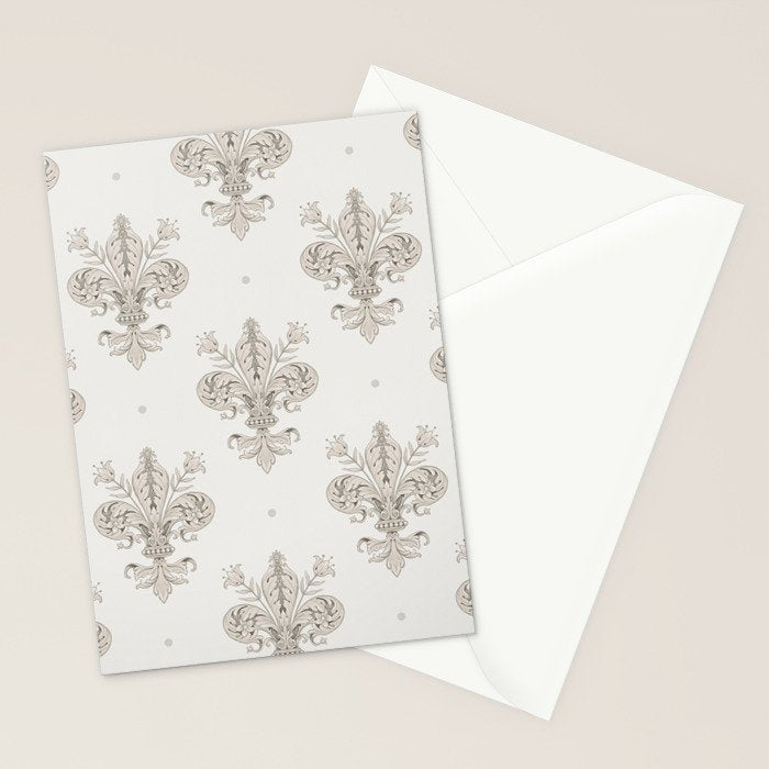 Fleur De Lis In Warm Grey Stationery Card Gallery Image 2