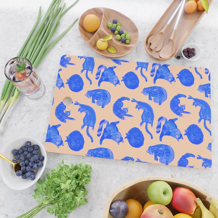 Sleepy Cozy Kitty Cats in Blue & Pink Cutting Board Gallery Image 2
