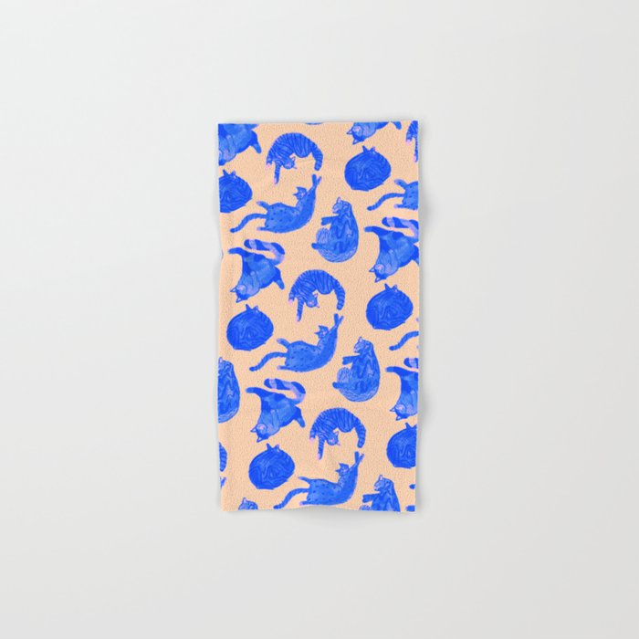 Sleepy Cozy Kitty Cats in Blue & Pink Bath Towel Gallery Image 1