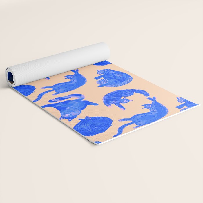 Sleepy Cozy Kitty Cats in Blue & Pink Yoga Mat Gallery Image 2