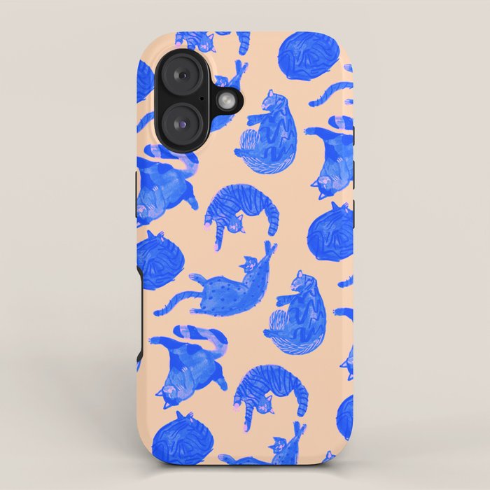 Sleepy Cozy Kitty Cats in Blue & Pink iPhone Case Gallery Image 1