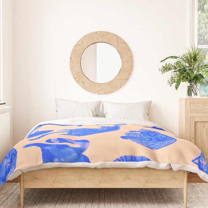 Sleepy Cozy Kitty Cats in Blue & Pink Duvet Cover Gallery Image 3