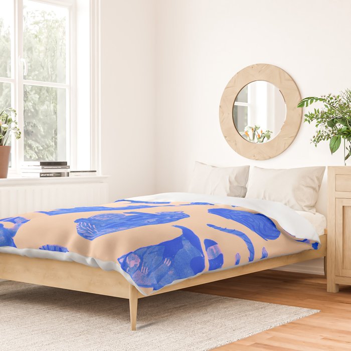 Sleepy Cozy Kitty Cats in Blue & Pink Duvet Cover Gallery Image 2