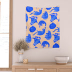 Sleepy Cozy Kitty Cats in Blue & Pink Wall Tapestry Gallery Image 2