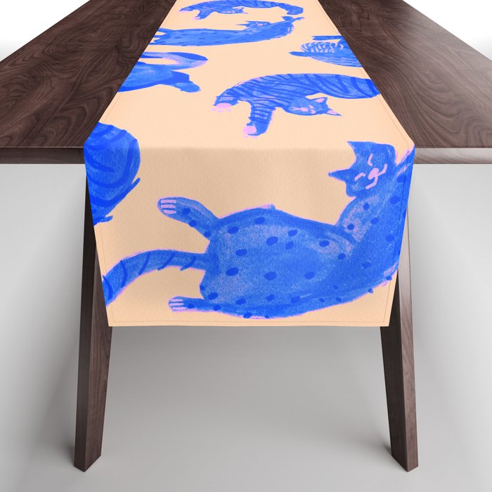 Sleepy Cozy Kitty Cats in Blue & Pink Table Runner Gallery Image 1