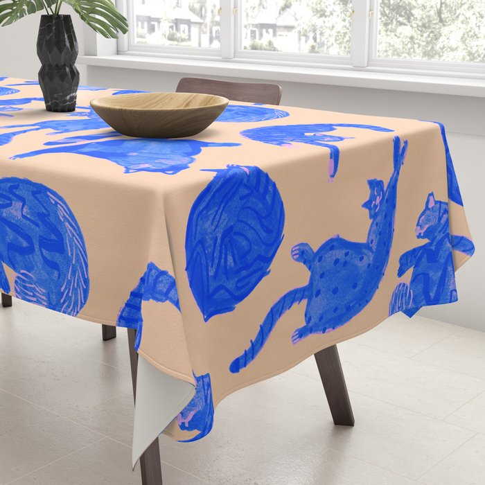 Sleepy Cozy Kitty Cats in Blue & Pink Tablecloth Gallery Image 3
