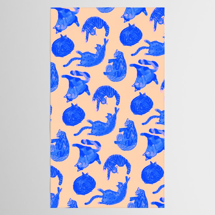Sleepy Cozy Kitty Cats in Blue & Pink Tablecloth Gallery Image 2