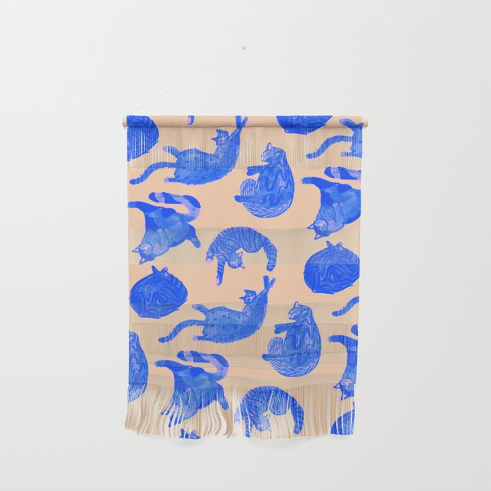 Sleepy Cozy Kitty Cats in Blue & Pink Wall Hanging Gallery Image 1