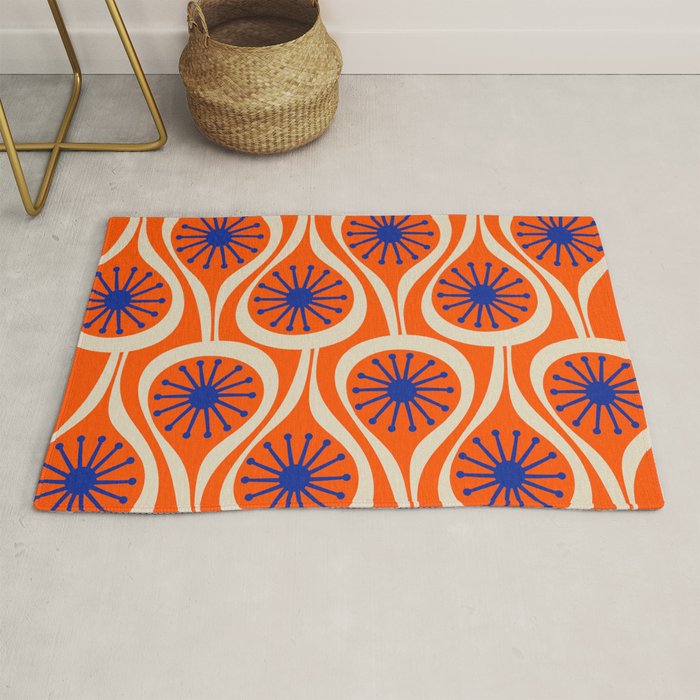 Mid Century Modern Atomic Drops Bright Retro Orange Blue Beige Pattern Rug Gallery Image 1