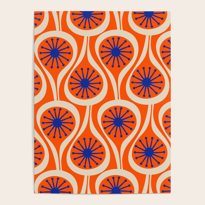 Mid Century Modern Atomic Drops Bright Retro Orange Blue Beige Pattern Poster Gallery Image 4