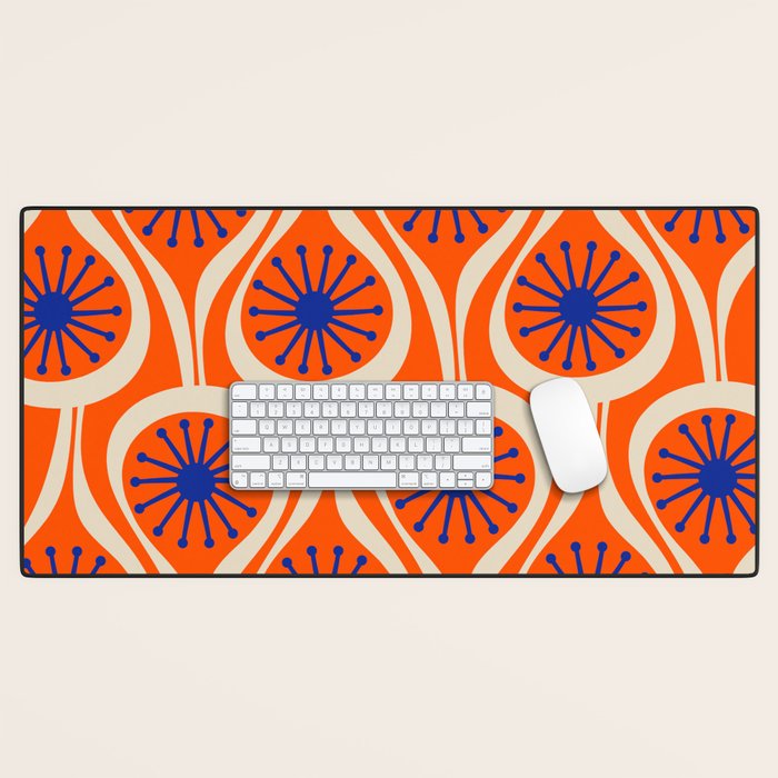 Mid Century Modern Atomic Drops Bright Retro Orange Blue Beige Pattern Desk Mat Gallery Image 1