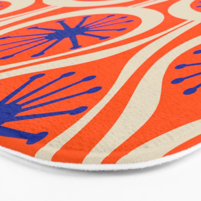 Mid Century Modern Atomic Drops Bright Retro Orange Blue Beige Pattern Bath Mat Gallery Image 3