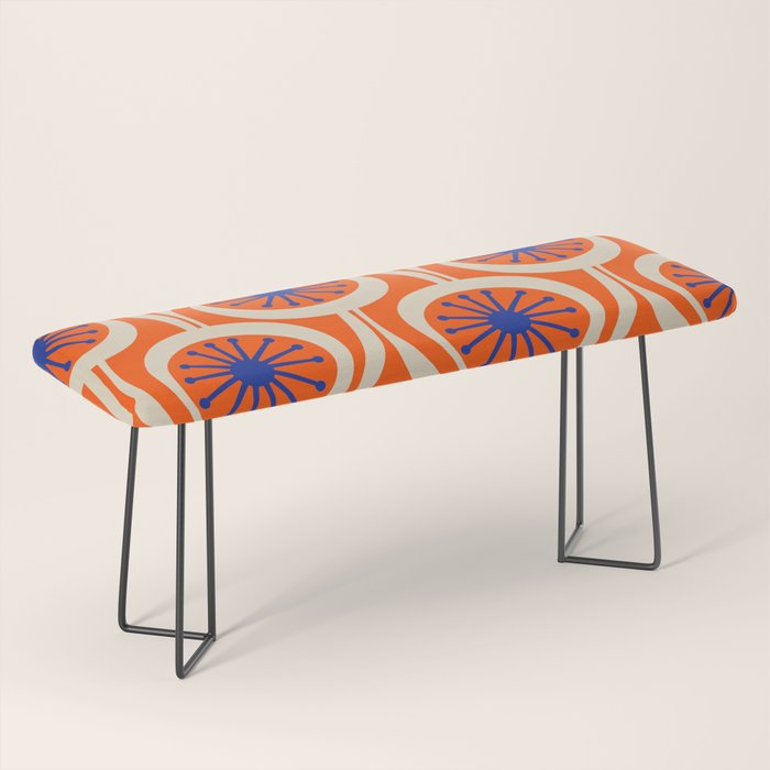 Mid Century Modern Atomic Drops Bright Retro Orange Blue Beige Pattern Bench Gallery Image 1