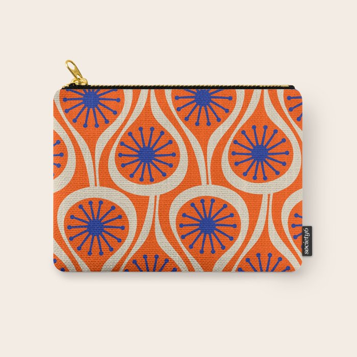 Mid Century Modern Atomic Drops Bright Retro Orange Blue Beige Pattern Carry All Pouch Gallery Image 1