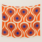 Mid Century Modern Atomic Drops Bright Retro Orange Blue Beige Pattern Wall Tapestry Gallery Image 4