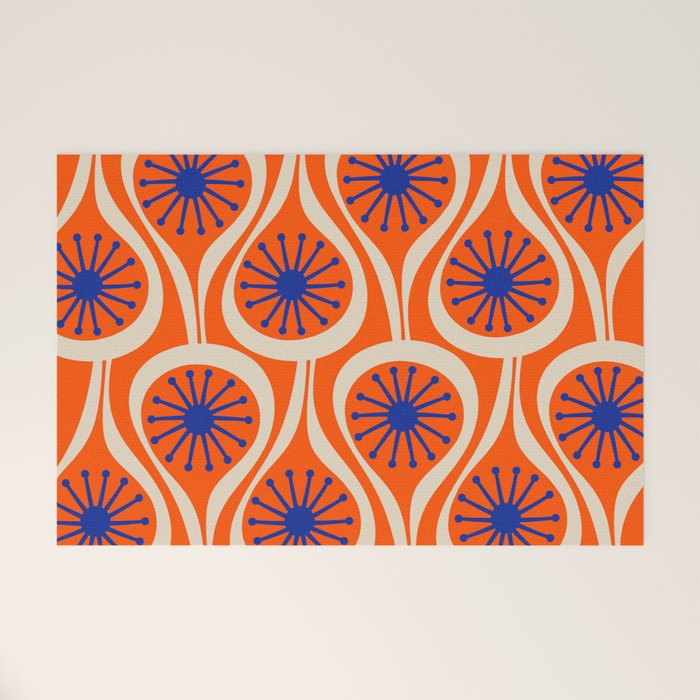 Mid Century Modern Atomic Drops Bright Retro Orange Blue Beige Pattern Welcome Mat Gallery Image 1