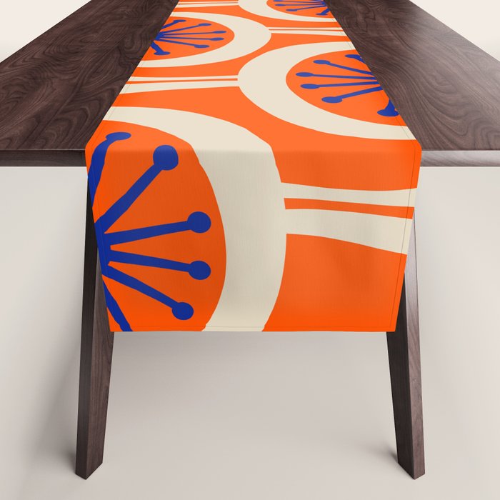 Mid Century Modern Atomic Drops Bright Retro Orange Blue Beige Pattern Table Runner Gallery Image 1