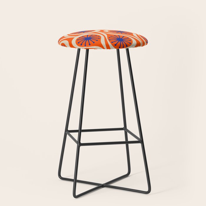 Mid Century Modern Atomic Drops Bright Retro Orange Blue Beige Pattern Stool Gallery Image 1