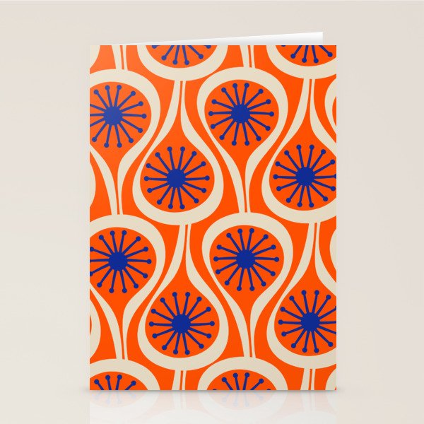 Mid Century Modern Atomic Drops Bright Retro Orange Blue Beige Pattern Stationery Card Gallery Image 2